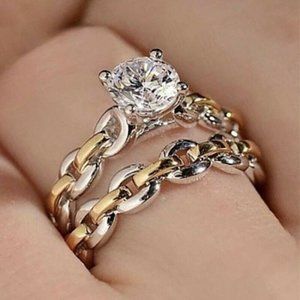 New 925 Silver Two Tone White Sapphire Ring